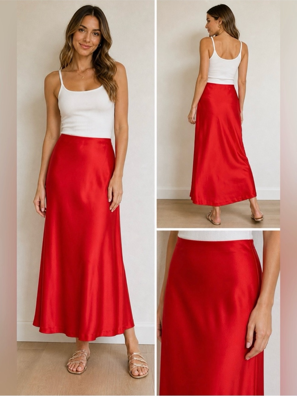 Satin Red Maxi Skirt - Sleek Women's Silhouette